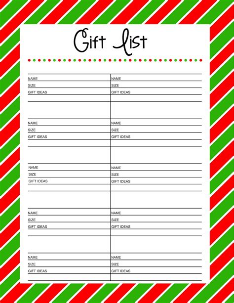 Gift List Printable